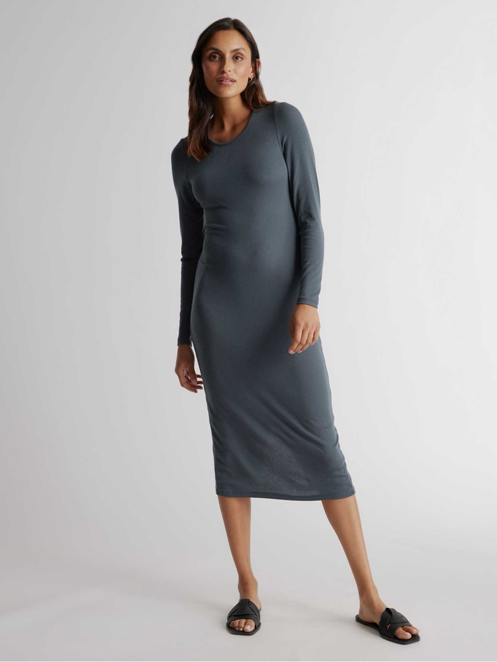 Quince Tencel Rib Knit Long Sleeve Dress size Large